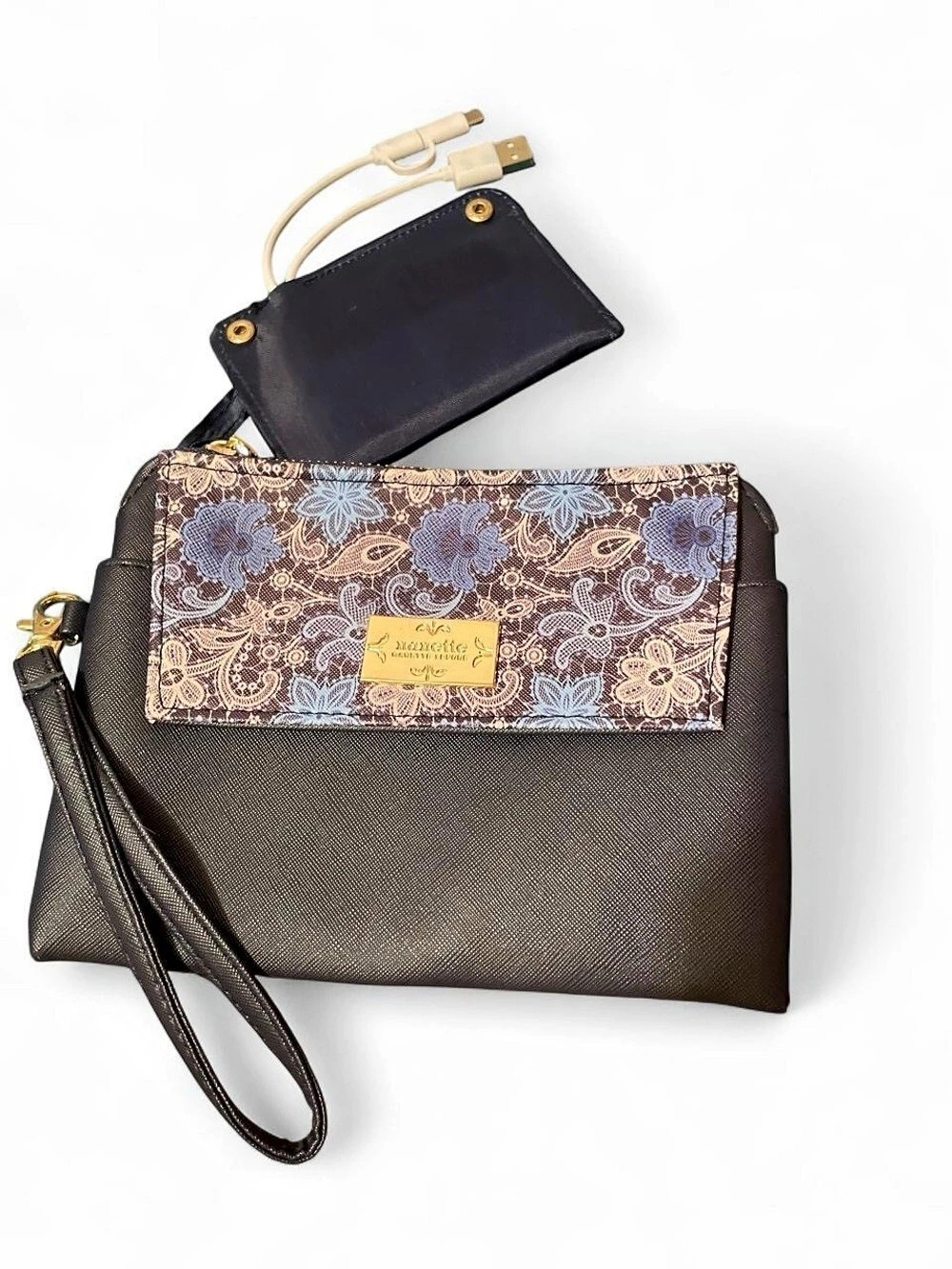 Nanette Lepore Wristlet Clutch Floral Black & Blue